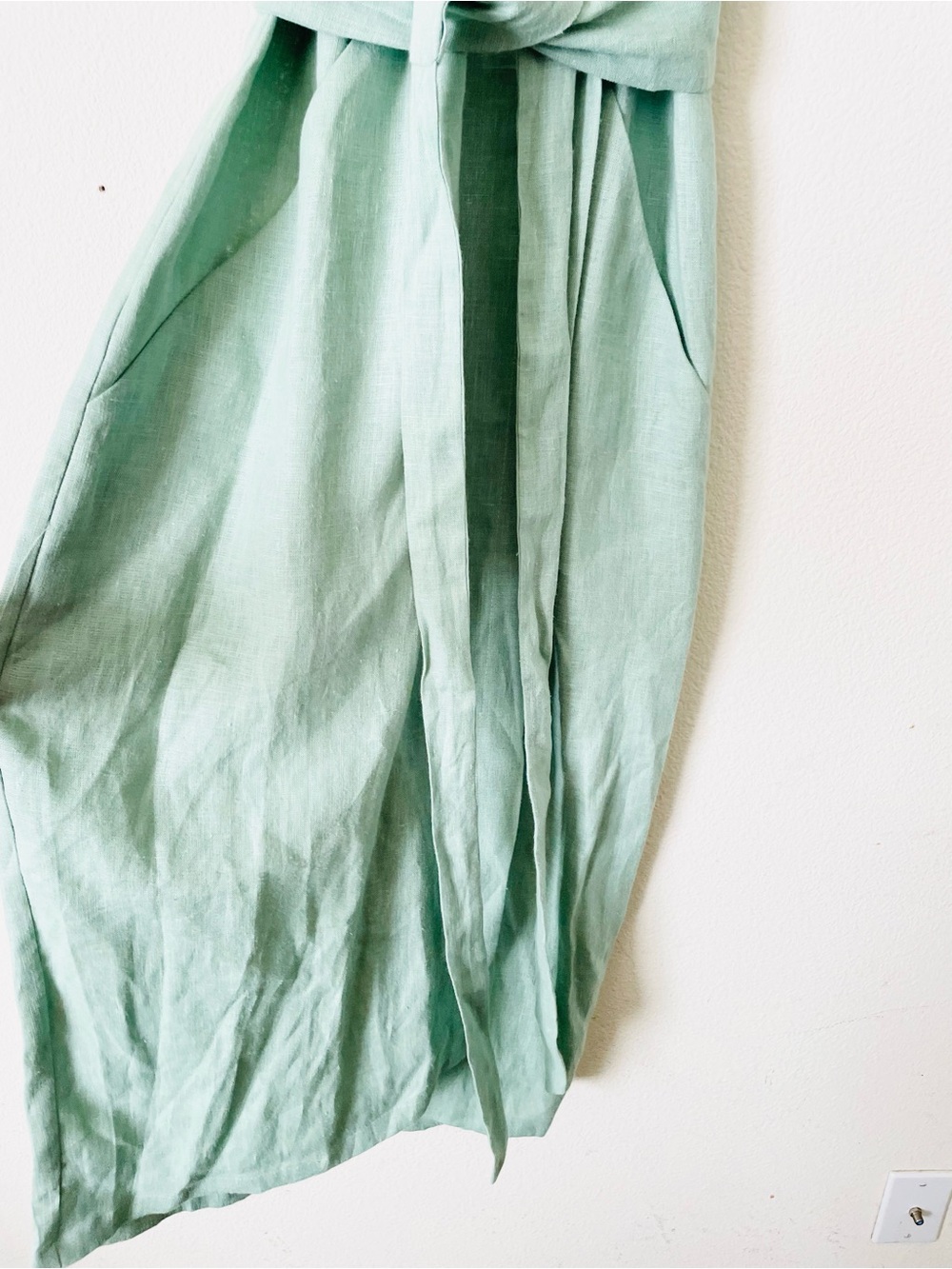Linenfairytales SMALL 100% linen mint green kimono style belted midi dress - Picture 6 of 7